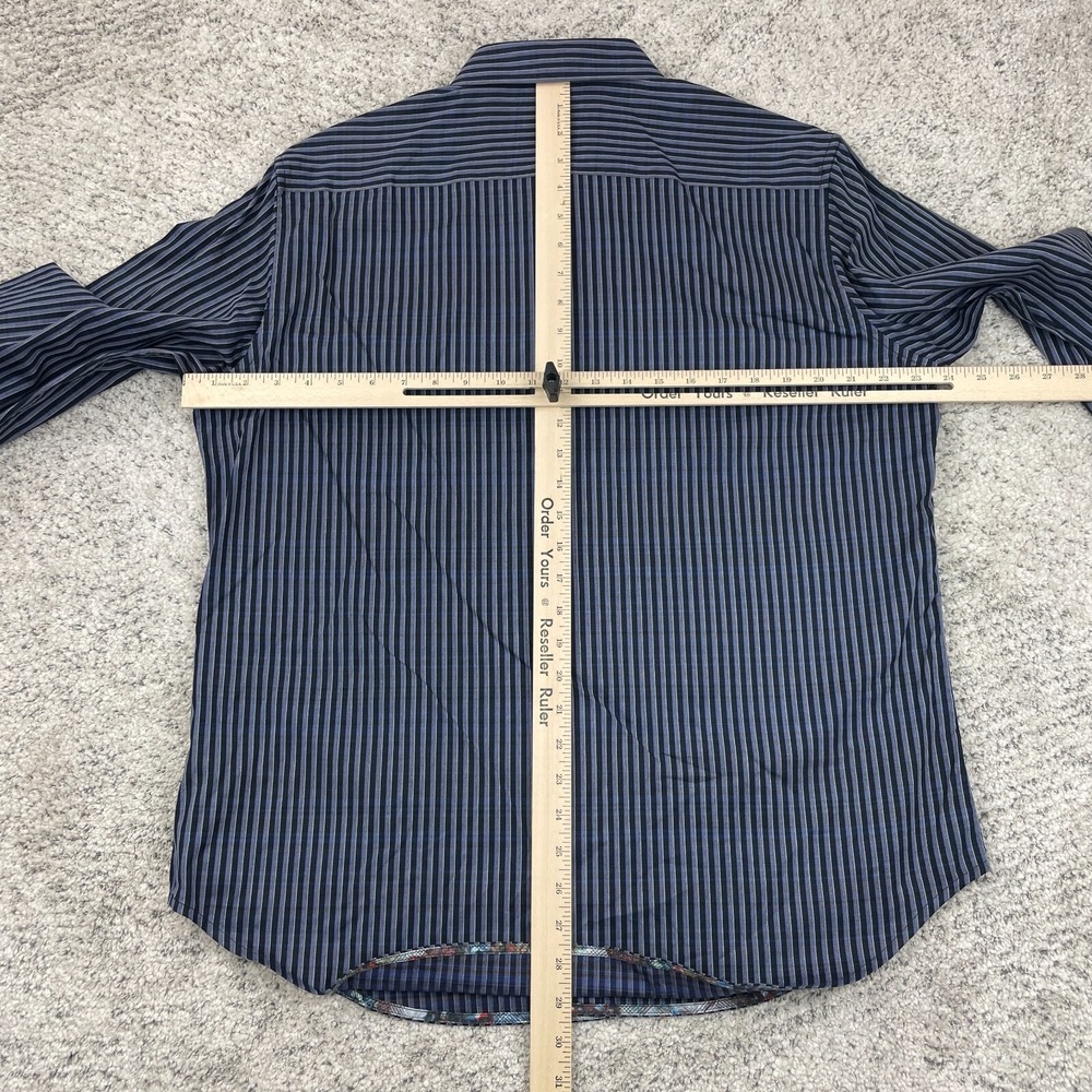 Robert Graham Shirt Men Large Flip Cuff Classic Fit Striped Geometric Black Blue - Picture 10 of 12